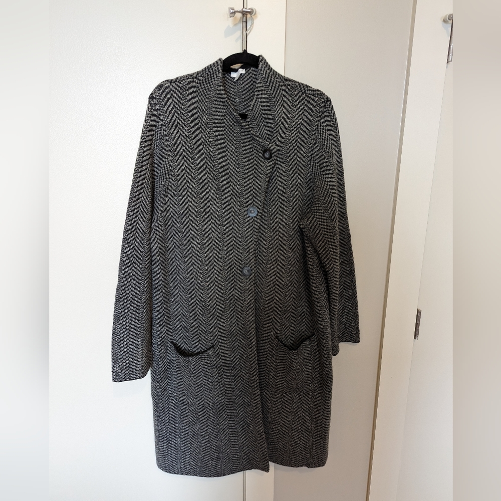 J. Jill Black and White Herringbone Long Cardigan